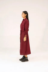 Women Woven Long Dress - Maroon - Harwage
