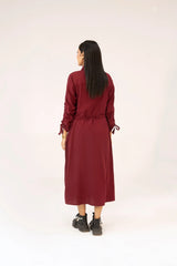 Women Woven Long Dress - Maroon - Harwage