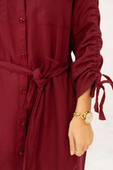 Women Woven Long Dress - Maroon - Harwage