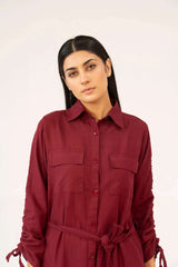 Women Woven Long Dress - Maroon - Harwage