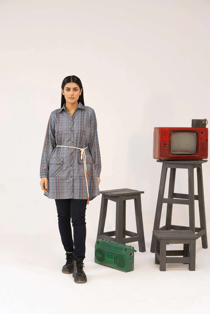 Women Tunic Dress Shirt - Multi Checkered - Harwage