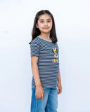 Girls Striped Graphic Tee – Navy