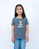 Girls Striped Graphic Tee – Navy