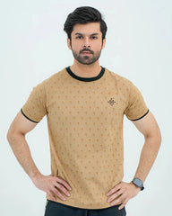 Men Graphic Crew Neck T-Shirt - Beige - Harwage