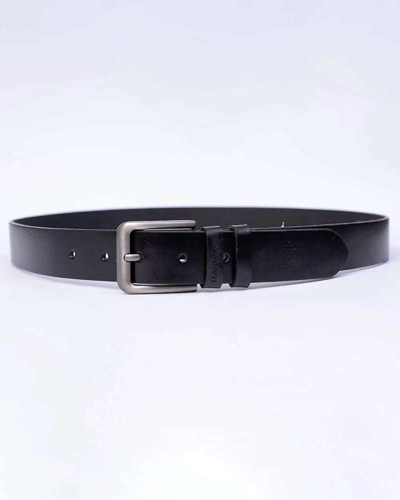 Men Faux Leather Belt - Black - Harwage