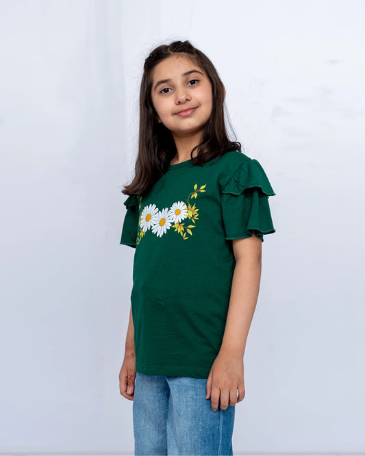 Girls Printed Graphic Tee – Green