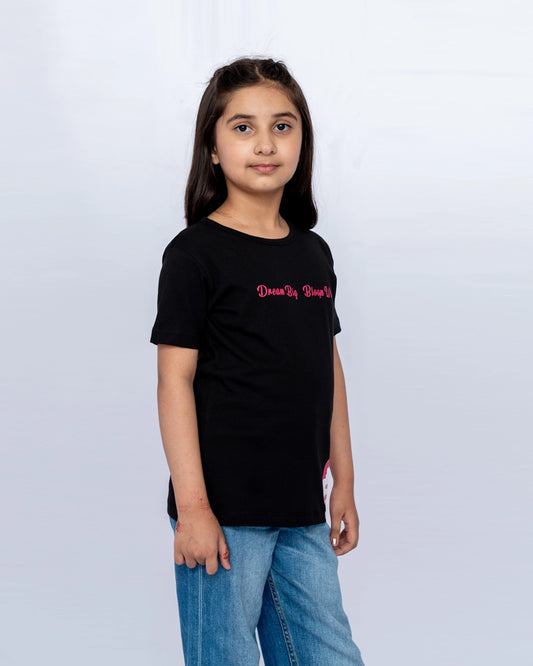 Girls Printed Graphic Tee – Black