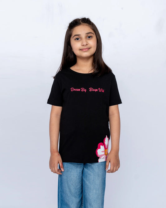 Girls Printed Graphic Tee – Black