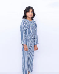 Girls Striped Jumpsuit – Blue