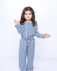 Girls Striped Jumpsuit – Blue