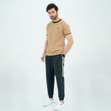 Men Graphic Crew Neck T-Shirt - Beige - Harwage
