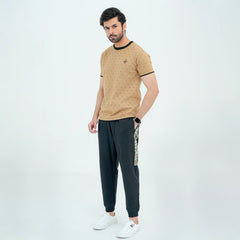 Men Graphic Crew Neck T-Shirt - Beige - Harwage