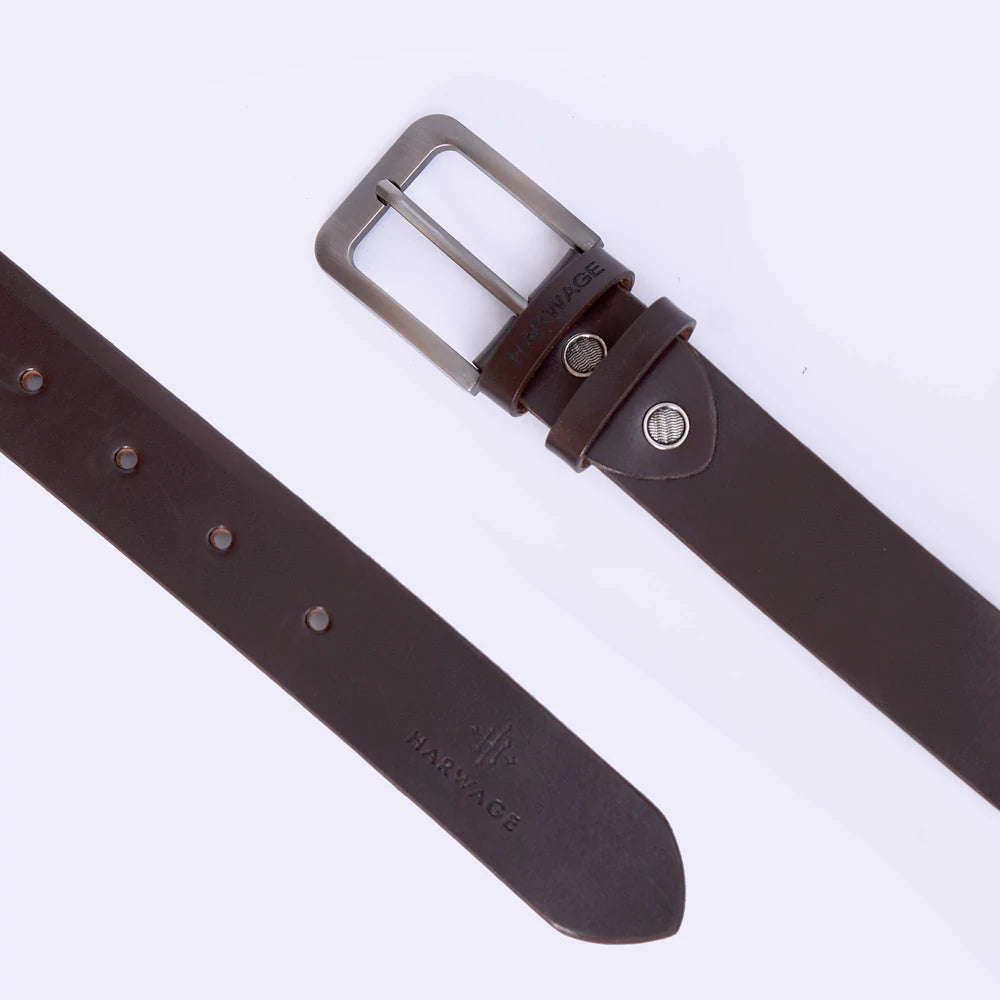 Men Faux Leather Belt - Brown - Harwage