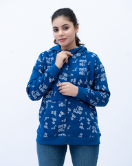 Women Allover Print Zipper Hoodie - Classic Blue