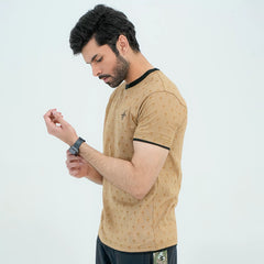 Men Graphic Crew Neck T-Shirt - Beige - Harwage