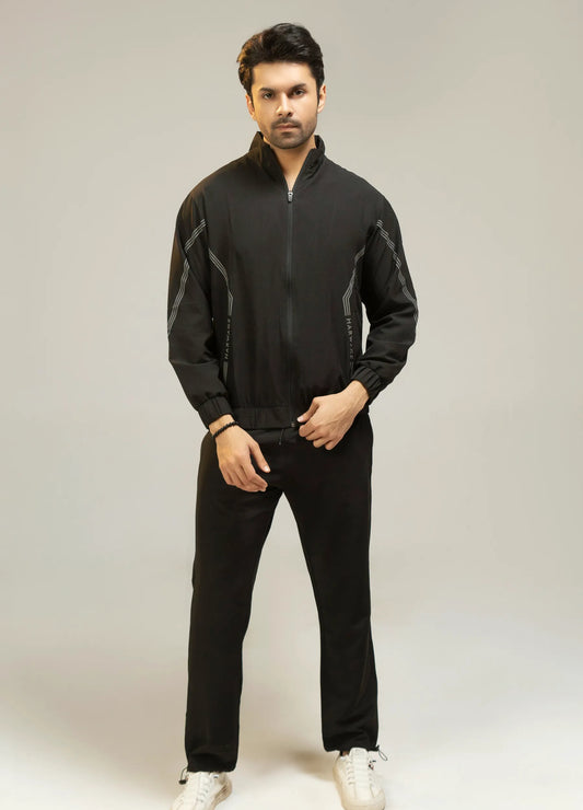 Men Regular Fit Tracksuit - Black - Harwage