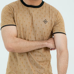 Men Graphic Crew Neck T-Shirt - Beige - Harwage