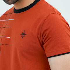 Men Graphic Crew Neck T-Shirt - Chocolate Red - Harwage