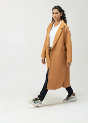 Women Winter Long Tweed Coat – Beige - Harwage