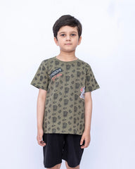 Kids Graphic Printed Cord Set – Deep Lichen Green