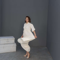 Women Long Frock Dress Shirt – Cream - Harwage