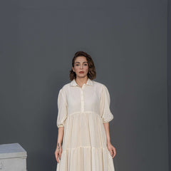 Women Long Frock Dress Shirt – Cream - Harwage