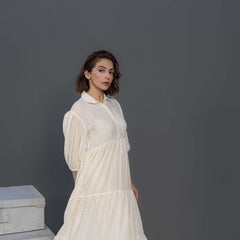 Women Long Frock Dress Shirt – Cream - Harwage