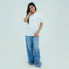 Women Basic Polo Shirt - White - Harwage