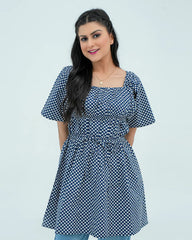 Women Polka Dot Short Frock Shirt – Blue/White - Harwage