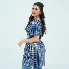Women Polka Dot Short Frock Shirt – Blue/White - Harwage