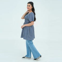 Women Polka Dot Short Frock Shirt – Blue/White - Harwage