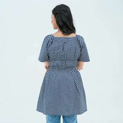Women Polka Dot Short Frock Shirt – Blue/White - Harwage