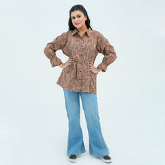Women Checkered Printed Shirt – Brown - Harwage