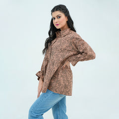 Women Checkered Printed Shirt – Brown - Harwage