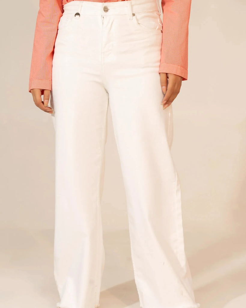 Women Wide Leg Jeans - White - Harwage