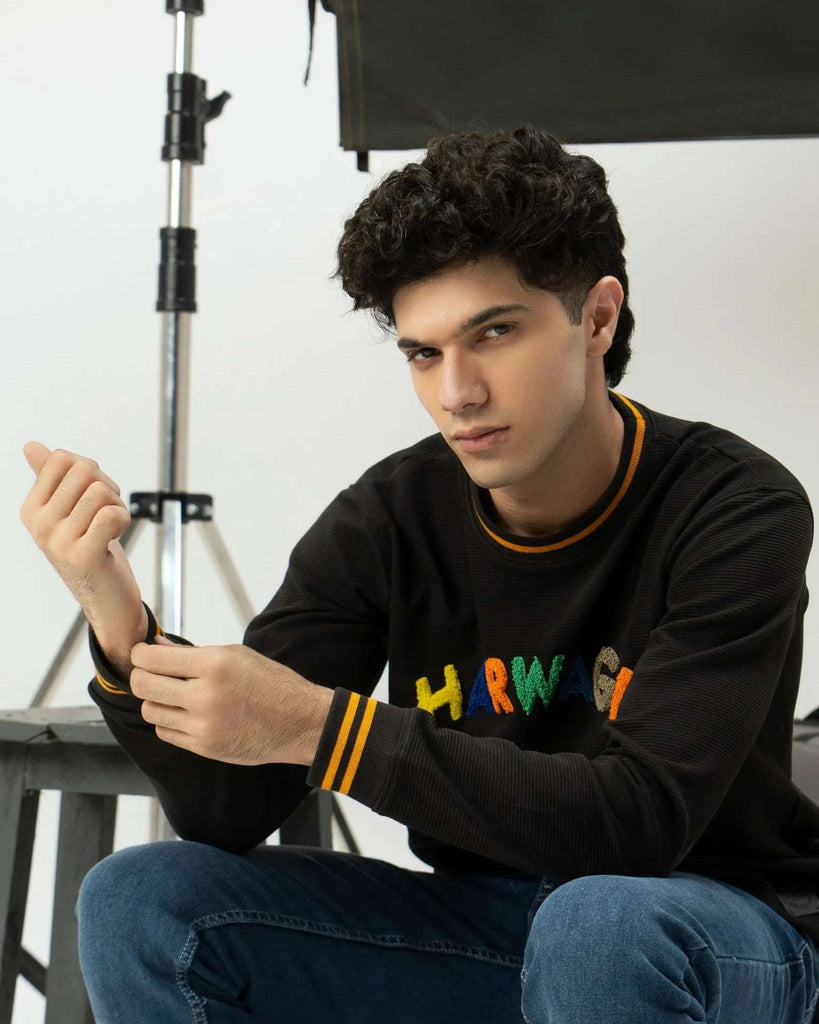Men Regular Fit Sweatshirt - Black - Harwage