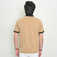 Men Graphic Collar T-Shirt – Beige - Harwage
