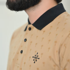 Men Graphic Collar T-Shirt – Beige - Harwage