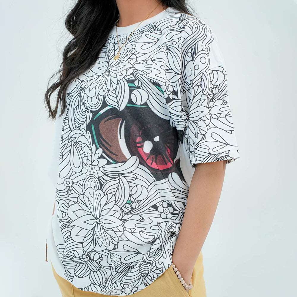 Women Graphic Oversized T-Shirt – White - Harwage