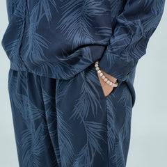 Women Basic Co-Ord Set – Blue with Grey - Harwage