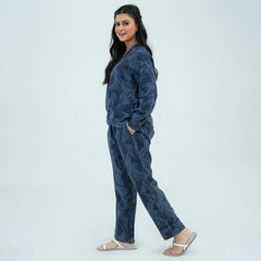 Women Basic Co-Ord Set – Blue with Grey - Harwage