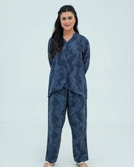 Women Basic Co-Ord Set – Blue with Grey - Harwage