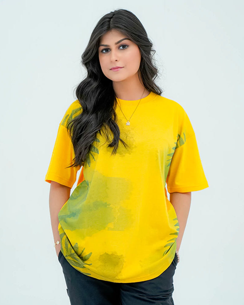 Women Graphic Oversized T-Shirt – Mustard - Harwage