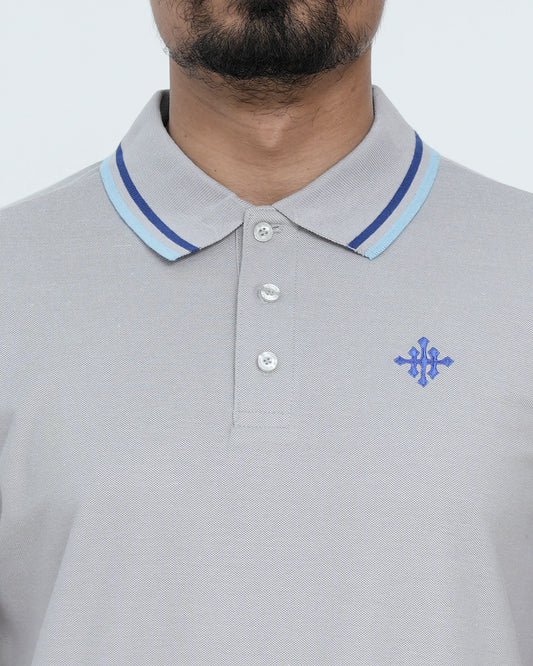 Men Contrast Tipping Polo Shirt - Grey