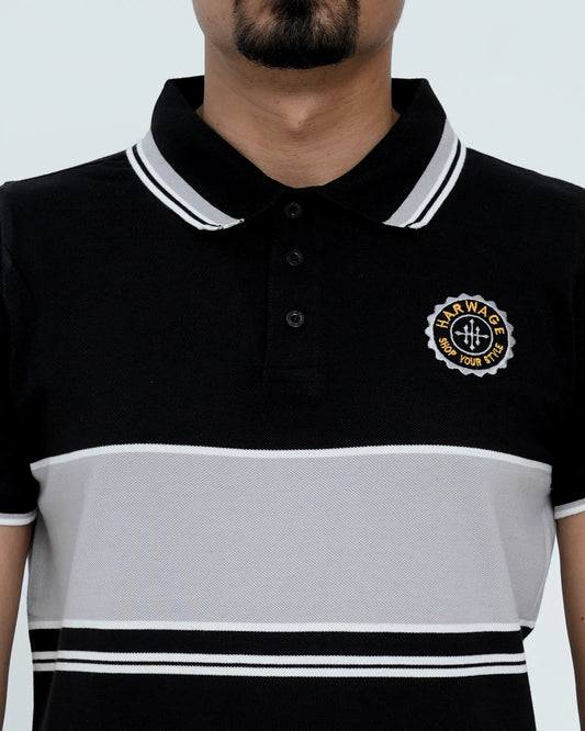 Mens Dyed Yarn Polo Shirt - Jet Black