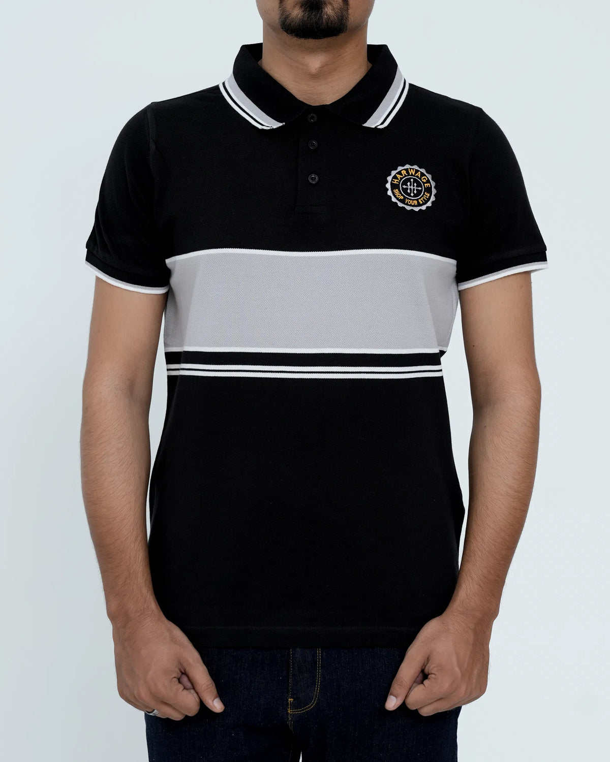 Mens Dyed Yarn Polo Shirt - Jet Black