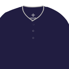 Men Ban Collar Full-Sleeve T-Shirt – Blue - Harwage