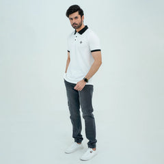 Men Polo Shirt with Contrast Trims - White - Harwage
