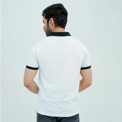 Men Polo Shirt with Contrast Trims - White - Harwage