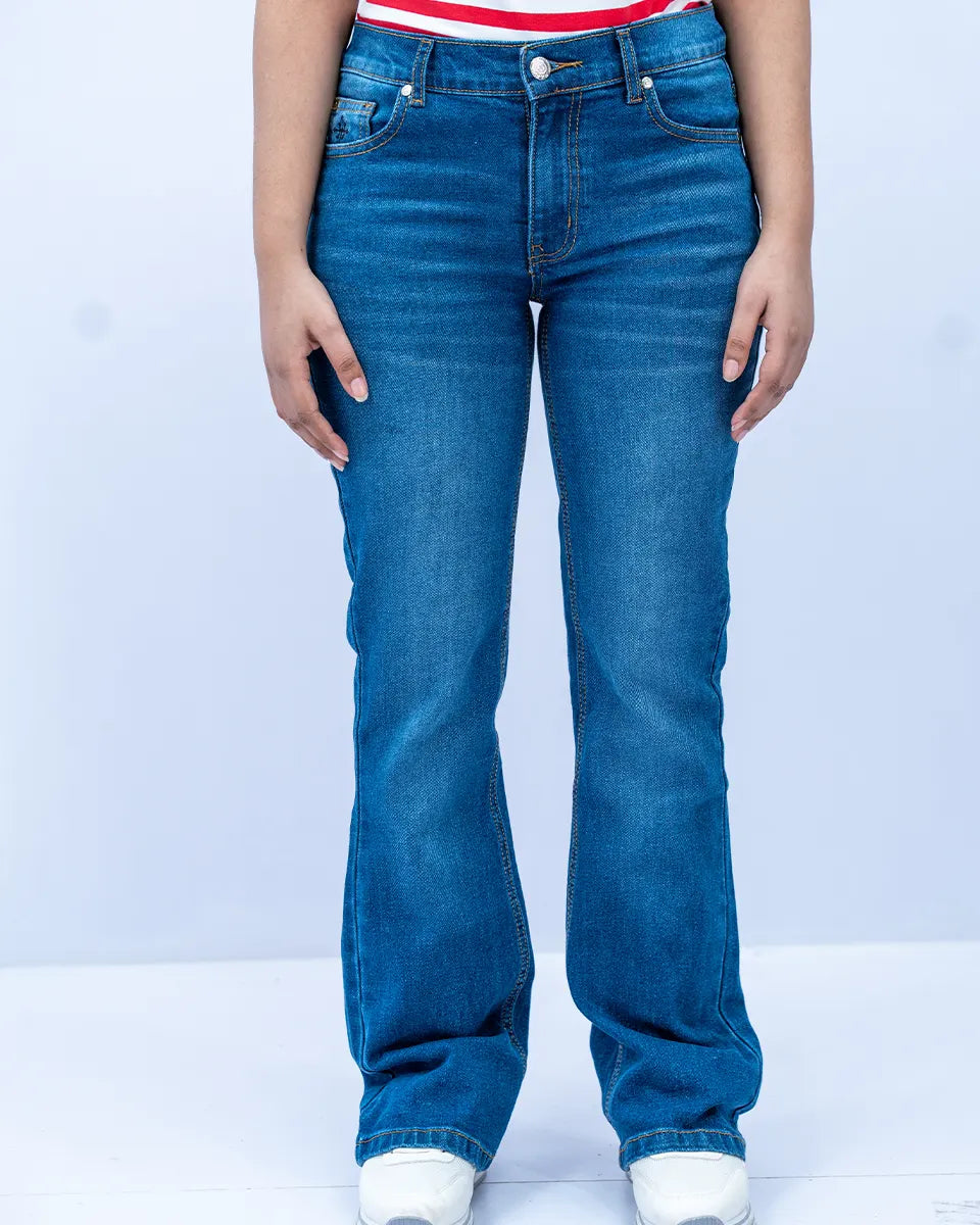 Women Flare Fit Denim Jeans - Mid Blue